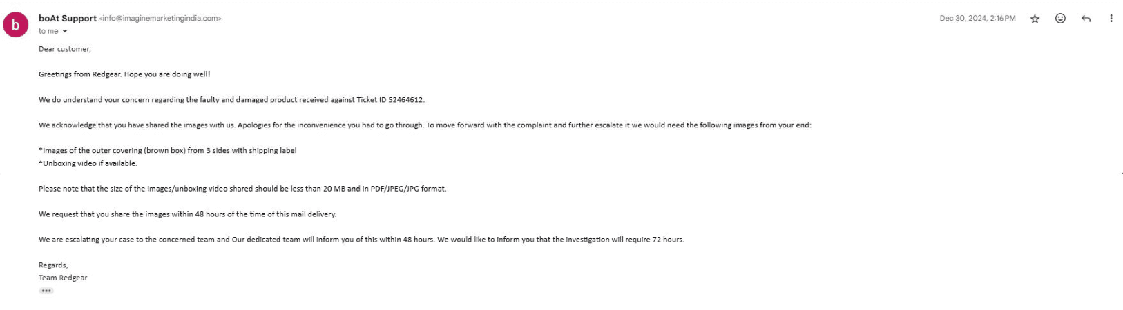 Second email sent on December 30, 2024
