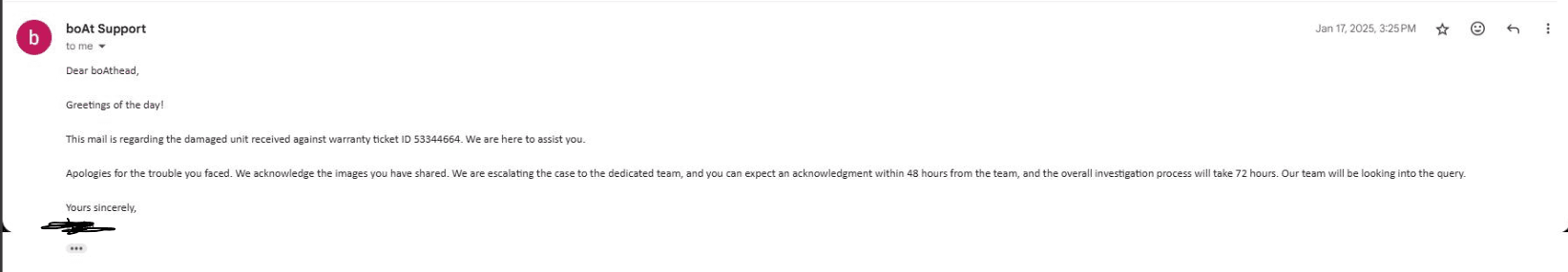 Second email sent on January 17th, 2025