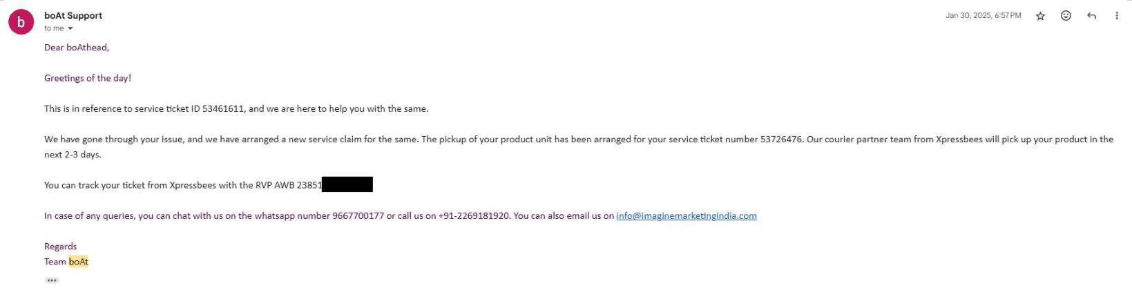 Second email sent on January 30th, 2025